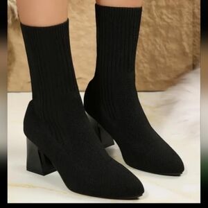 Black Knit Sock Boots 36